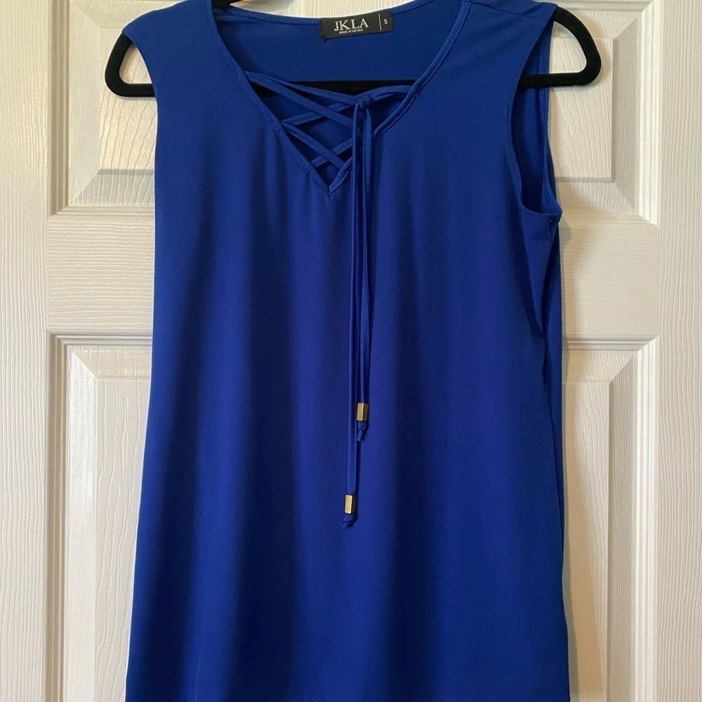 JKLA Blue Tie Front Tank Top With Gold Hardware‎ Size Small